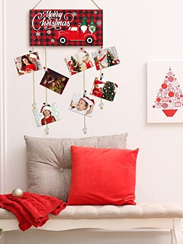 Držač božićne kartice Wooden Merry Božić viseći držači za slike sa 24 snježne pahuljice drvene isječke za fotografije za zidni Xmas pozdravni prikaz za Christmas Home Party Corc Decor Decor