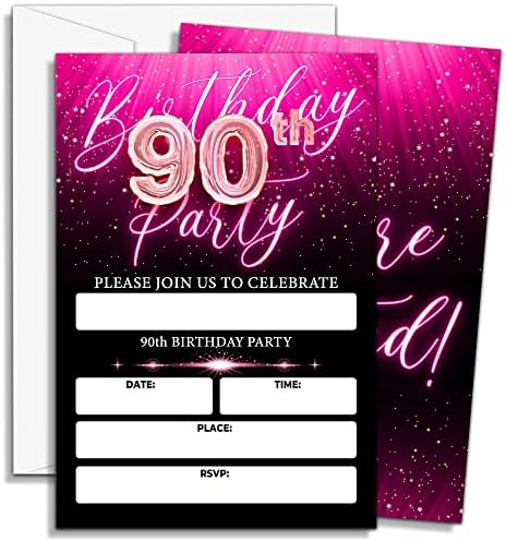 Doqpo 90. rođendan pozivnice za djevojke, neonske rođendane pozivnice, neon ružičasti rođendan rođendan, ukrasi