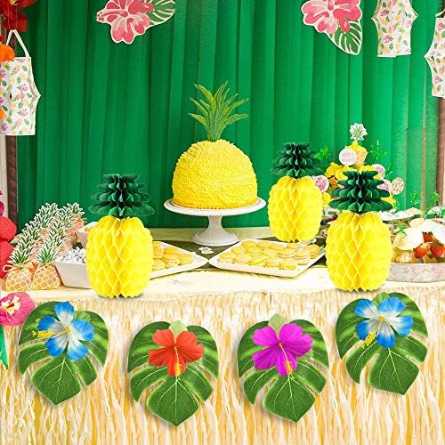 TUPARKA 66 kom tropska dekoracija za zabave Luau，uključujući 6 kom ananas maramice，30 kom tropsko lišće，30 kom cvijeće hibiskusa Hawaiian Luau Party Jungle Beach tematski ukrasi za stolove