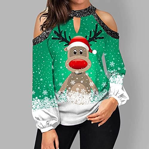 Xmas Hladna bluza za rame za žene ružni božićni pulover Funny pahuljicama za rezanje pahuljicama, vrhovi praznika