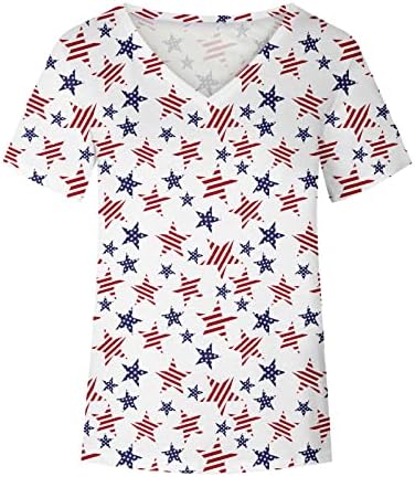 Žene kratkih rukava kratkih rukava USA zastava Grafički bluze T majice Dubinski V izrez Brunch jesen ljetni bluza odjeća EV