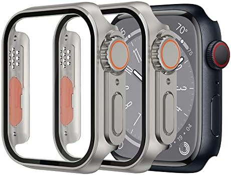 Seutureone 【2 Pack】 Zaštitna futrola sa kaljenim zaštitnim zaslonom stakla za Apple Watch Series 8/7 45mm Promjena u ultra stil - tanak, otporan na ogrebotine, udarca otrovnih računara. Titanijum