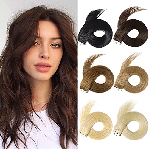 Yamel Remy Tape In Hair Extensions Real Human Hair Extensions Tape In Platinum Blonde 20 Inch 20pcs Tape In Human Hair Extensions for Women