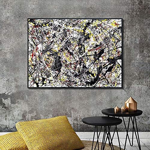 INVIN ART uokvireno platno srebro preko crne, bijele, žute i crvene, 1948 Jackson Pollock Giclee Print Art apstraktna zidna Umjetnost Kućni dekor