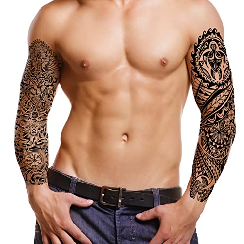 Kotbs 15 listova Tribal Totem Tettoay rukav tetovaže za muškarce, 5 listova pune ruke naljepnica za tetovažu i