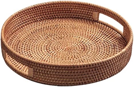 Doitool Vintage Decor Rattan Round Serving Hand The Woven Basket Wicker Tray Basket Prirodni tablici za