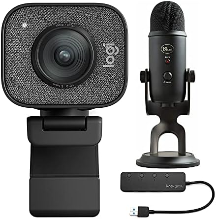 Logitech Streamcam Plus Webcam sa Stativom SOPOD-om sa YETI Blackout Mic i 4-port USB čvorište