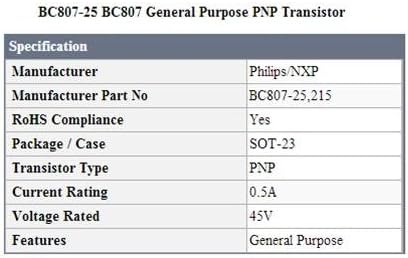 100 kom. BC807-25 BC807 PNP tranzistor opće namjene
