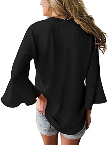 Zdfer casual t majice za žene labave solid V izrez peplum 3/4 šifon pulover dugih rukava vrhova