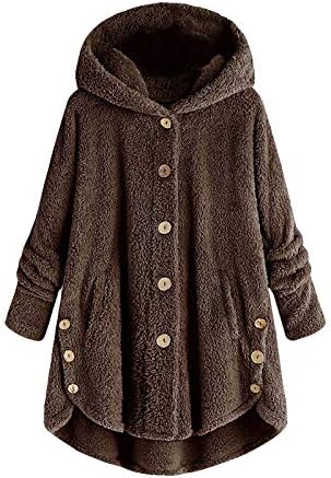 Yokwi 2022 Women plus veličina Dugme Plišani vrhovi kapuljač sa kapuljačom od vunene kaput zimska jakna