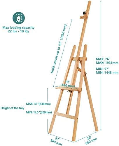 Visina podesiva visina Easel 57 do 76, drži platno do 43 , drži 22 lbs, bukovo drvo umjetnosti za slikanje,
