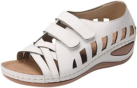 USYFAKGH ženske ravne sandale s remenom za gležanj ravne sandale Vintage vezene rimske ravne sandale na klin