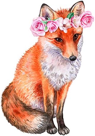 Wokinis akvarel 3D lisica zidne naljepnice FOX zidne naljepnice 16 × 24 Slatka lisica sa ružim cvjetnim vijencem