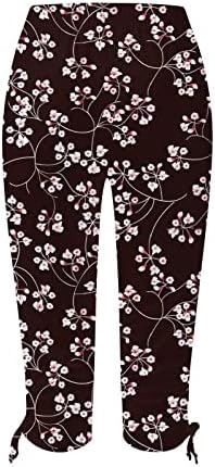 USECee Womens Capri Yoga gamaše Ljeto Visoke strukske hlače Boho cvjetne print pantalone za crtanje bočne vježbe
