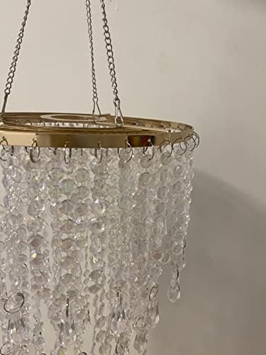 Akrilna lusterka, stropna svjetlosna sjenka Privjesak privjesak svjetiljka sa kristalnim perlicama i zlatnim okvirom za spavaću sobu, vjenčanje ili ukras za zabavu, W8.6 x H12, 3 razina