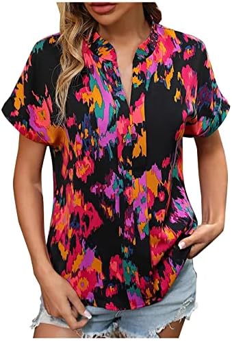 Ženski ljetni vrhovi cvjetni tiskovina V izrez za majice casual bluza s kratkim rukavima košulje Žene