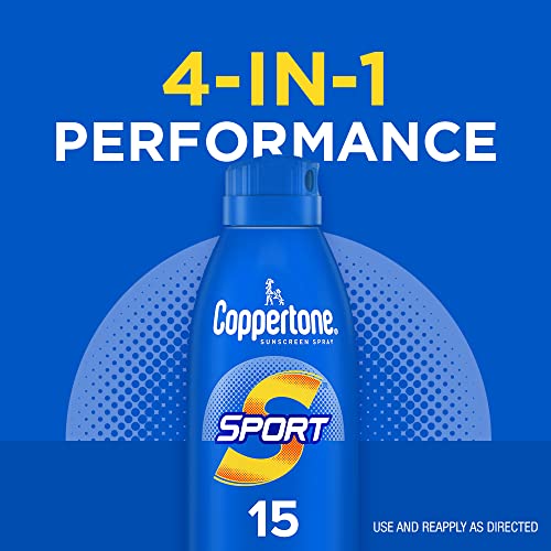 Coppertone Sport Sunčani sprej SPF 15, vodootporna, neprekidna sprej za sunčanje, široki spektar SPF 15 krema za sunčanje, 5,5 oz sprej