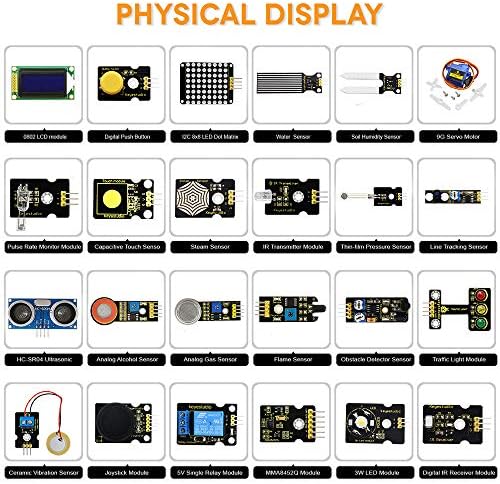Keyestudio 48 senzora Moduli Starter Kit za Arduino sa LCD, 5V relejem, IR prijemnikom, LED modulima, servo motorom, temperaturom, senzorom za plin, programiranje za početnike učenje odraslih