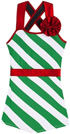 Haicrylili Kids Girginje Božićni bombonski trski kostim bez rukava Stripe bez baleta Letlet Leotard Xmas Fancy Outfit Green C 8 godina