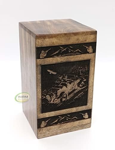 Inam's Premium Quality Pogrebne pribor za kremiranje urn za odrasle pepeo Jeep Design Pogrebna urna pogodna za groblje ukrašene ručno izrađenim izvanrednim umjetničkim djelima.