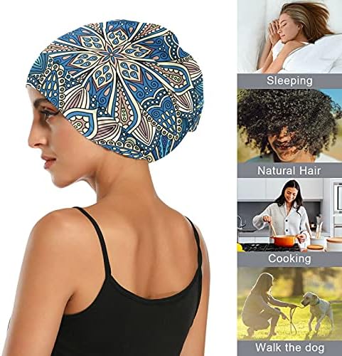 Kapa s lubanjem za spavanje Radni šešir Bonnet Beanies za žene Mandala cvjetni cvjetovi prugasti berba geometrijska plava spavanja radna šeširka za kosu noćne kape