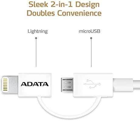 ADATA MFi Certified 2 u 1 Munja i Micro USB kabl za iphone, ipad, Android, Bijela