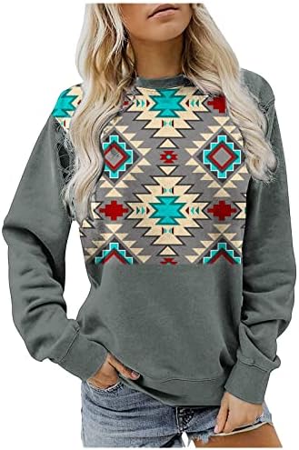 Ženska Zapadna Aztečka geometrijska bluza etnička Vintage grafička dukserica Dugi rukav pulover o-izrez Casual