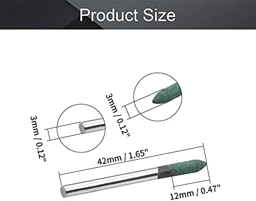 Utoolmart 3mm gumeni burrs bitovi za poliranje sa 3mm kotačićima za odbojne konusne alate zeleni