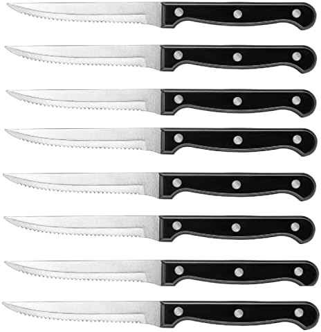 CollapsiPro noževi Set 8, Full-Tang set noževa za odreske, trostruka Zakovana oštrica i Crne ručke ergonomski dizajniran, izdržljiv set noža za odreske za dom i kuhinju