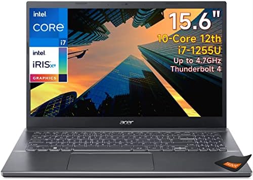Acer Aspire 5 15.6 Slim Laptop 10-core 12th i7-1255u Intel Iris Xe Graphics Backlit KB Thunderbolt 4 Wi-Fi