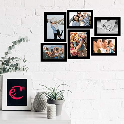 ECRAFTINDIA Memorijski zidni kolaž fotografije, crni - set od 6 okvira za fotografije za 4 fotografije od 5