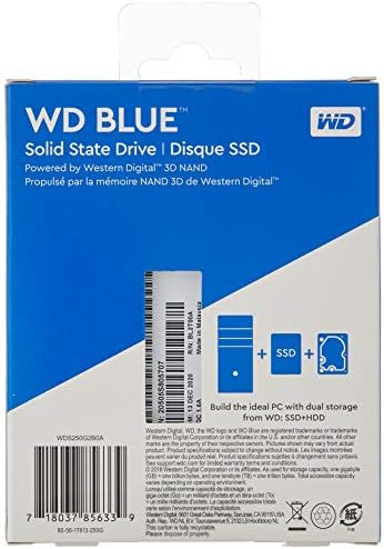 Western Digital 250GB WD Blue 3D NAND Interni PC SSD - SATA III 6 GB / S, 2,5 / 7mm, do 550 MB / S - WDS250G2B0A