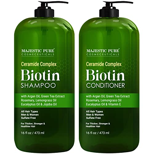 MAJESTIC PURE Biotin šampon i regenerator Set - sa eteričnim uljima & ceramidi - pomaže rast kose, zgušnjavanje, suvo & obojena kosa-bez sulfata-za sve tipove kose - muškarci & žene-16 fl oz svaki
