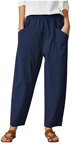 Wybaxz 2023 2023 Ljetne pamučne posteljine pantalone Palazzo hlače za žene visoke struke elastične kapri hlače za žene casual