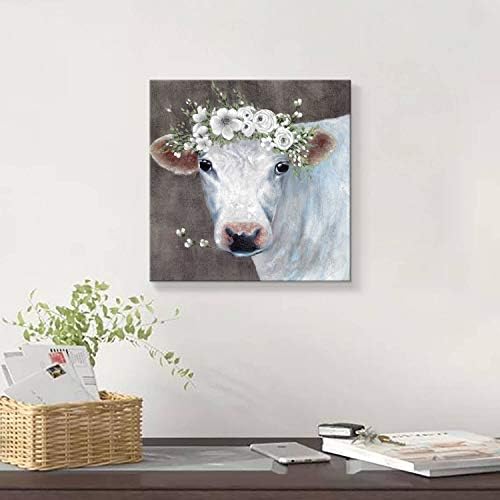 Bijela krava slika zid Art: apstraktna slika životinja slika na platnu za kupatilo
