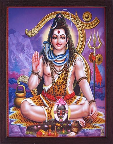 HANDicraft Store Shiva sjedi sa sitnicom i om OM prikazuje se iza šive, hinduističke vjerske slike
