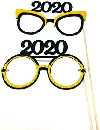 PICWRAP 2020 naočale Foto Booth rekvizite na čašama na palici Materijal blistaju pjena i CardOTCK 2 kom. Zlato u boji i crno