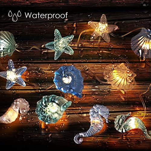 Joyfullpartner ocean dekor žica za spavaću sobu, nautička tema Seashell Seahorse Conch Starfish Svjetla