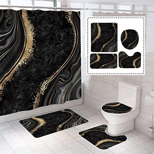 Beifivcl 4pcs luksuzni mjermerni setovi za zavjese, kupaonica s tušem zavjesa, toaletnim poklopcem, kontura