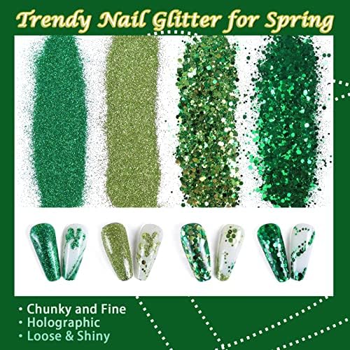 Allstarry Nail Glitter 4 boje Shamrock Green holografski sjajni svjetlucavi pahuljici za nokte šesterokutne