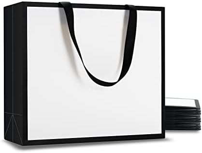 Velike crno-bijele poklon torbe, yaceyace 10pcs 12.5 x4.5 x11 Velike poklon vrećice velike veličine crno-bijele poklon vrećice za paper za zabavu, rođendan, tuš za bebe, vjenčanje, kupovinu, maloprodaju, robu