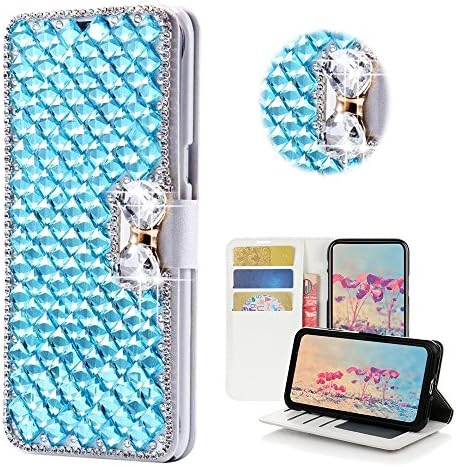 STENES Samsung Galaxy S6 Active Case-moderan - 3D ručno rađeni Bling Kristal kvadratna rešetka Bowknot novčanik Slotovi za kreditne kartice Fold Media Stand kožna futrola - Bijela