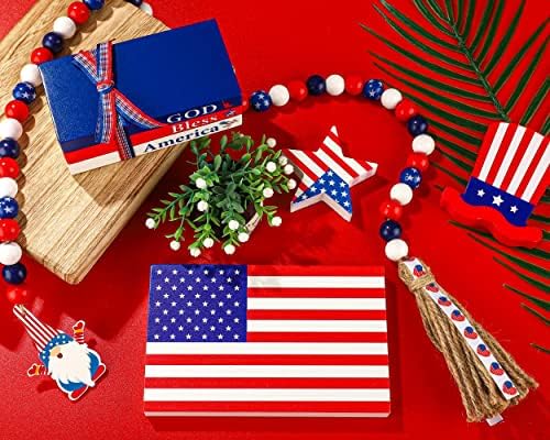 5pcs 4. jula dekor ladice Patriotsko drvo znakova američke zastava zvijezde i prugasti drveni blokovi crvena bijela plava drvena perlica za 19. jula Dan sjećanja na domaćem stolu