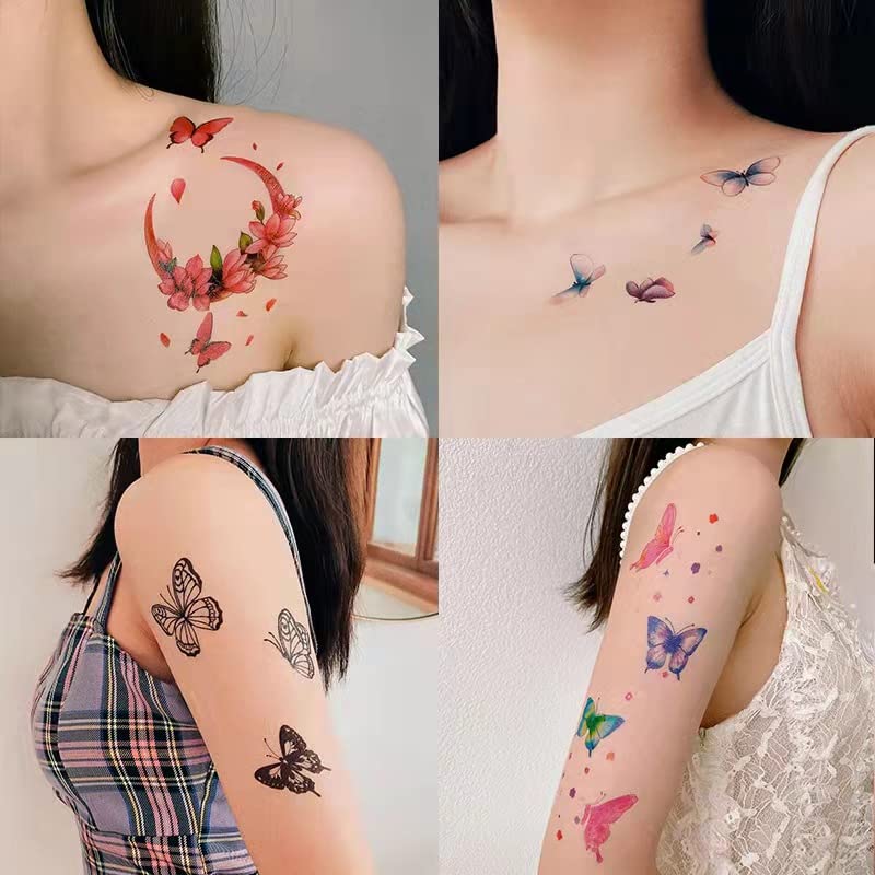 Realne leptir privremene tetovaže za žene djevojke. Duge trajne žene lažne naljepnice za tetoviranje