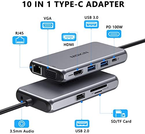 USB C HUB TIP C MULTIBOT ADAPTER za MACBOOK PRO / AIR, 10 u 1 MAC dongle sa HDMI, Ethernet, VGA, PD
