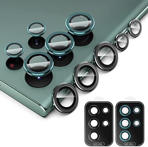 Simpeak 2 paketa individualni zaštitnik sočiva kamere kompatibilan sa Samsung Galaxy S22 Ultra 5G 2022, 9h poklopac kamere od kaljenog stakla metalni prsten za S22 Ultra [Instalacijska ladica], Crna+Zelena