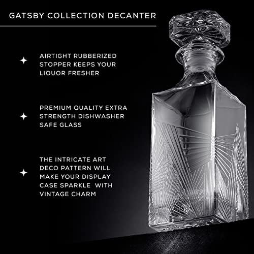 JoyJolt Gatsby Glass Whisky Decanter. 27 oz hermetički dozator za piće. Alkohol Decanter sa čepom. Art Deco
