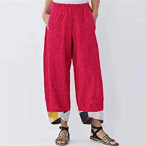 Overmal ženska pamučna posteljina solidna patchwork nepravilne labave pantalone casual pantalone