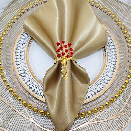 N / A 6pcs Rose Cvjetni salvetni prstenovi Pearl Cvjetni nosač salveta za večeru za zabave Vjenčanja