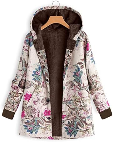 Plus veličina puna zip up debeli štitnika bez rukava, jakna s dugim rukavima za žene cvjetni print runo obloženi kaput